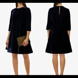 NWT Hobbs London Agnes Navy Blue Velvet Swing Dress Size 8